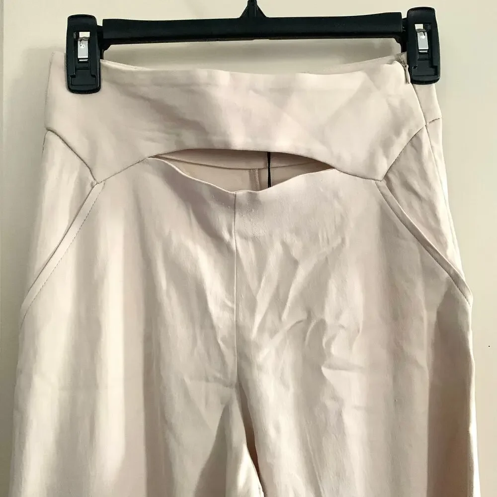 Zara Full Length Trousers with Cutout Opening in Ecru Off White